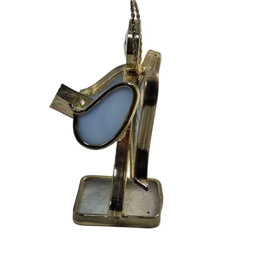 Stained Glass Angel Figurines Trio Brass Trim Christmas Decor Set, Vintage